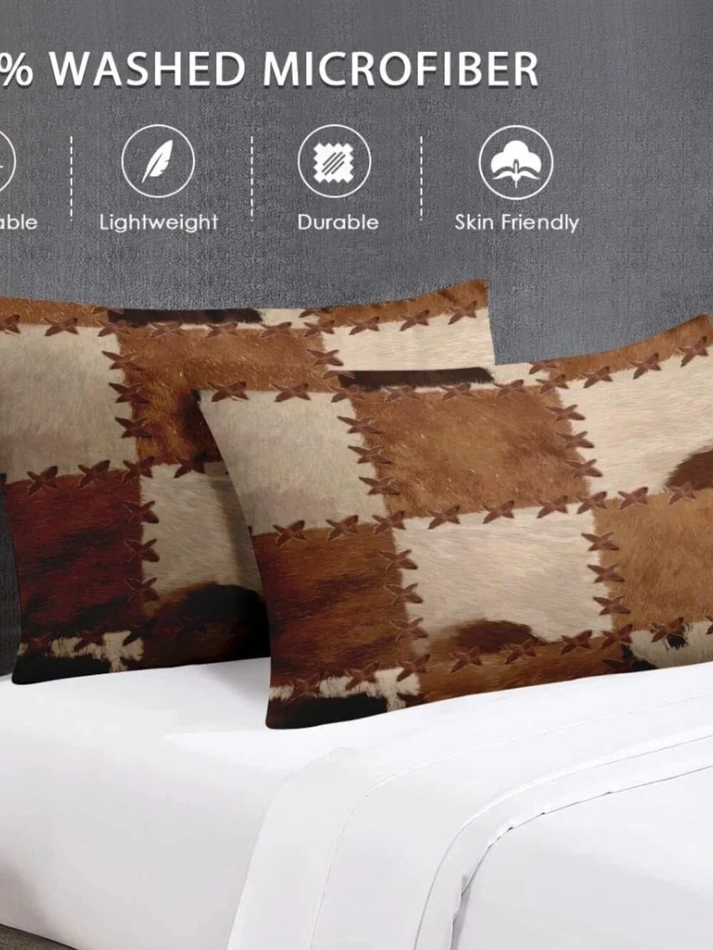 Queen Size Comforter Set with 2 Pillowcases, Retro Vintage Rustic Cow Print Soft